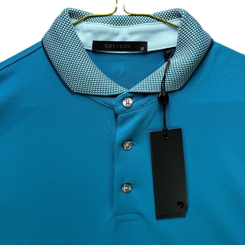 Greyson Golf Shirt Mens Medium Blue Cherokee Polo Short Sleeve Justin Thomas NWT
